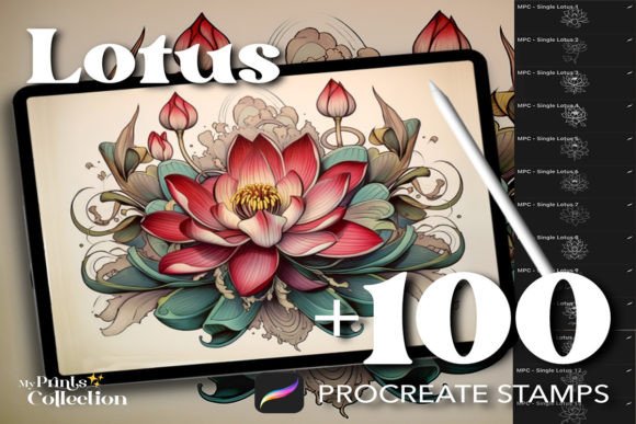 100 Lotus Stamps for Procreate