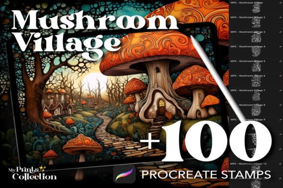 100 Procreate Mushroom Village Stamps: A Creative Toolbox for Digital Artists