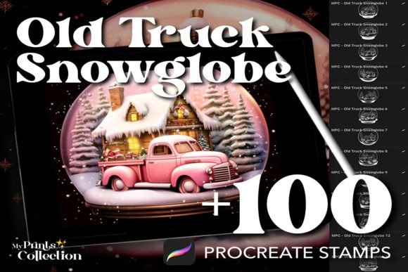 100 Procreate Old Truck Snowglobe Stamps