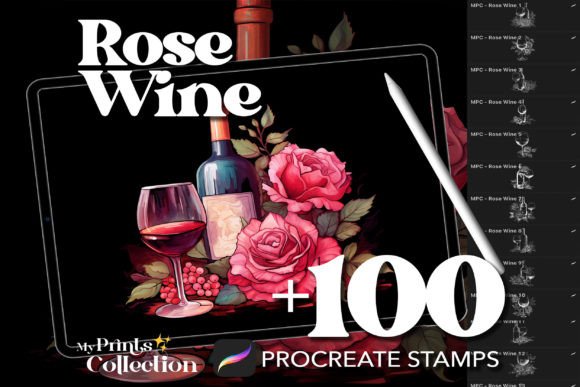 100 Procreate Rose Wine Stamps: Elevate Your Digital Art with Sophisticated Charm