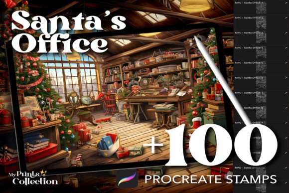 100 Procreate Santa Office Stamps