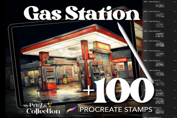 Rev Up Your Digital Canvas with 100 Procreate Gas Station Stamps